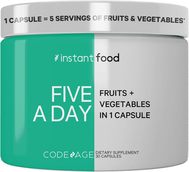 Codeage 5 Servings Of Fruits & Veggies Equivalent In 1 Single Capsule, Whole Food Non-Gmo, 15 Greens & Fruits All-In-One Pill, Eat Vegetables For Wellness Vegan Vitamins Supplement, 30 Ct