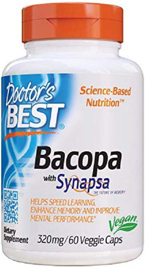 Doctor's Best Bacopa with Synapsa, Brain, Enhances Memory, Antioxidant, Non-GMO, Vegan, Gluten & Soy Free, 320 mg, 60 Count