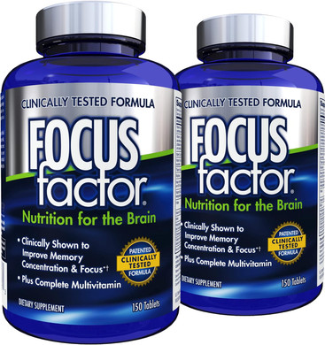 Focus Factor Nutrition For The Brain, Improved Memory & Concentration Brain Supplement, Complete Multivitamin With Vitamins B6, B12, D, Bacopa Monnieri & Tyrosine, 150 Count (Pack Of 2)