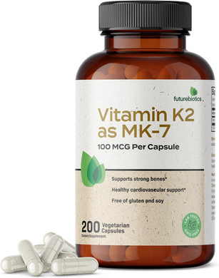 Futurebiotics Vitamin K2 As Mk-7 100 Mcg, Supports Strong Bones- Non-Gmo, 200 Vegetarian Capsules