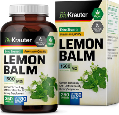 Lemon Balm Herb Capsules - Vegan Organic Melissa Herbal Supplement 1500 Mg - 250 Natural Relaxation And Rest Pills