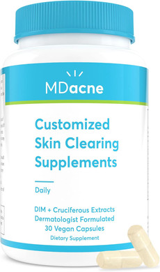 Mdacne Dim Skin Clearing Supplements (30 Vegan Capsules) - For Acne Treatment, Estrogen Balance, Hormone Menopause Relief & Bodybuilding, Cruciferous Extract & Bioperine - Dermatologist Formulated
