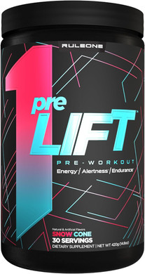 Rule 1 PreLIFT, Snow Cone - 14.8 oz Powder - Energy, Alertness & Endurance - 30 Servings