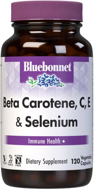 Bluebonnet Beta Carotene C And E Plus Selenium Vegetarian Capsules, 120 Count, White