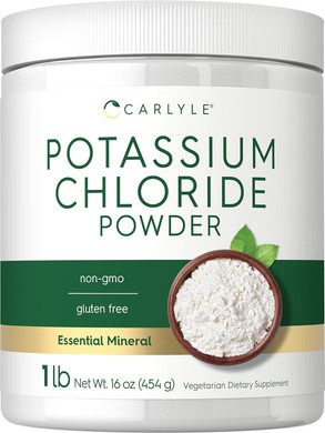 Potassium Chloride Powder Supplement 16 oz | Food Grade | Salt Substitute | Vegan, Vegetarian, Non-GMO, Gluten Free | by Carlyle