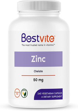 BESTVITE Zinc Chelate 50mg (240 Vegetarian Capsules) - No Stearates - No Dicalcium Phosphate - Vegan - Non GMO - Gluten Free240 Count (Pack of 1)