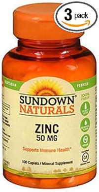 Sundown Naturals Zinc 50 Mg Caplets - 100 Ct, Pack Of 3