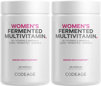 Codeage Womenã¢ÂS Daily Multivitamin, 25+ Vitamins & Minerals, Fermented, Organic Whole Foods, Probiotics Supplement - Vitamin A, Vitamin B, Vitamins C, D, E & K, Omega 3, Zinc ÃÂ Vegan - 2 Pack