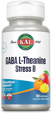 Kal Gaba L-Theanine Stress B Lozenge, B Complex Vitamin Supplement, Healthy Relaxation, Mood & Focus Support, Natural Mango Tangerine Flavor, Vegan, 50 Servings, 100 Lozenges
