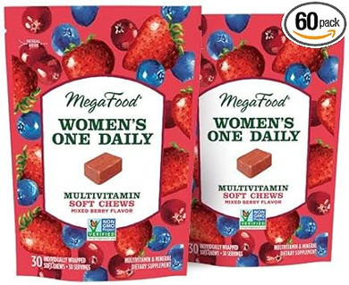 Megafood Women'S One Daily Multivitamin Soft Chews - Multivitamin For Women With Folate, Vitamin B6, Vitamin B12, Biotin, Vitamin D - Mixed Berry Flavor - Vegetarian, Non-Gmo - 30 Chews (2 Pack)30 Count (Pack Of 2)