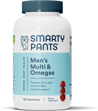 Smartypants Men'S Formula, Daily Multivitamin For Men: Vitamins C, D3, Zinc, Omega 3, Coq10, & B12 For Immune Support, Energy, Prostate & Heart Health, Fruit Flavor, 180 Gummies (30 Day Supply)
