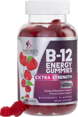 Extra Strength Vitamin B12 Gummy Vitamins - Energy Metabolism Support & Nervous System Health Support - Max Absorption Vitamin B12 Gummies 4500 mcg - Berry Flavored Dietary Supplement - 120 Gummies