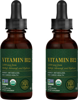 Global Healing Vitamin B12 5000 Mcg, Organic Sublingual Liquid Drops | 2-In-1 Methylcobalamin & Adenosylcobalamin Blend For Energy, Mood, And Heart Health, 1 Fl Oz (2-Pack)1 Fl Oz (Pack Of 2)
