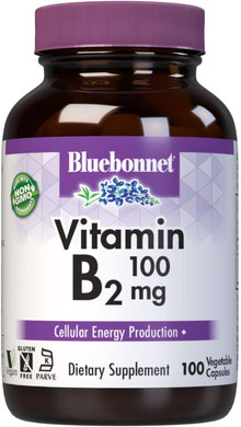 Bluebonnet Nutrition Vitamin B2 100 Mg, For Cardiovascular And Nervous System Health, Soy-Free, Gluten-Free, Kosher Certified, Dairy-Free, Vegan, Non-Gmo, 100 Vegetable Capsules, 100 Servings