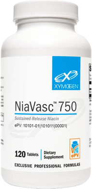 Xymogen Niavasc 750 - Sustained-Release Niacin For A Lesser Flushing Effect - Supports The Maintenance Of Healthy Blood Lipids (120 Time-Release Tablets)120 Count (Pack Of 1)