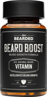 Live Bearded: Beard Boost - Beard Hair Growth Multivitamins With Biotin 10,000Mcg, Vitamin C, Vitamin E And Zinc - 30-Day Supply - Thick, Strong, Full Beard Growth Support - Made In The Usa