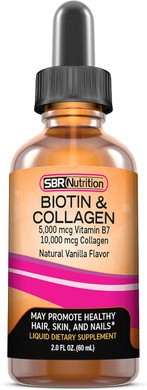 Sbr Nutrition Biotin And Collagen Liquid Daily Dietary Supplement, Vitamins For Hair Growth And Thickening, Skin Health And Nail Strength, 2 Oz (60Ml)