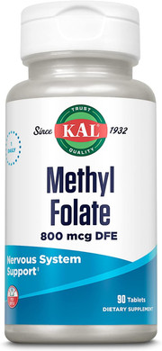 Kal Methyl Folate 800 Mcg Dfe, 5-Mthf Active Form Vitamin B9, Folic Acid Supplement, Heart Health, Prenatal, Mood And Brain Support, Fast Dissolving Activtab, 60-Day Guarantee, 90 Servings, 90 Tablets