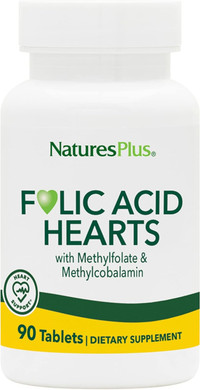 Naturesplus Folic Acid Hearts (Methylfolate) - 400 Mcg, 90 Vegetarian Tablets - With Vitamin B6 & Vitamin B12 (As Methylcobalamin) - Gluten-Free - 90 Servings