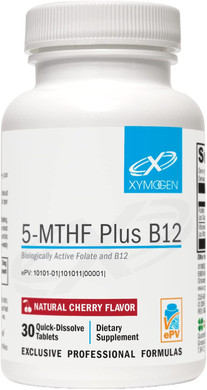 XYMOGEN 5-MTHF Plus B12 - Biologically Active Folate + Methyl B12 (Methylcobalamin) to Support Methylation and Nervous System Health - Great-Tasting Cherry Flavor (30 Quick-Dissolve Tablets)30 Count (Pack of 1)