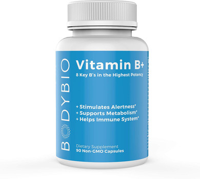 Bodybio - Vitamin B Complex Including B1, B2, B3, B5, B6, Methyl B12, Folinic Acid, 5-Mthf, And B7 To Supports Alertness, Metabolism & Immune System, 90 Capsules