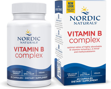 Nordic Naturals Vitamin B Complex - 45 Capsules Thiamine, Riboflavin, Niacin, B6 & B12, Folate, Biotin, Pantothenic Acid Heart Brain Health, Energy, Metabolism Non-Gmo Servings