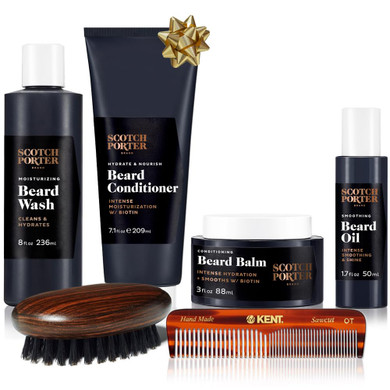 Scotch Porter Ultimate Beard Collection | Includes Beard Wash, Conditioner, Balm, Serum, Boar's Hair Brush, Pocket Comb | Non-Toxic Formula, Free of Parabens, Sulfates & Silicones | Vegan