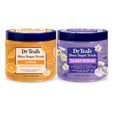 Dr Teal'S Shea Sugar Body Scrub, Daytime/Nighttime With Vitamin C And Sleep Blend, 19 Oz (Pack Of 2) (Packaging May Vary)