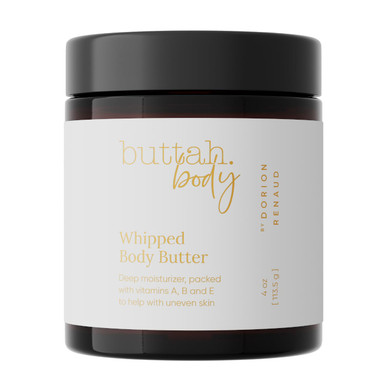 Buttah Skin By Dorion Renaud Whipped Body Butter 4Oz - 100% All Natural & Organic (Hard In Jar) Pure Whipped Virgin Raw African Shea Butter - Moisturizer For Melanin Rich Skin - Black Owned Skincare
