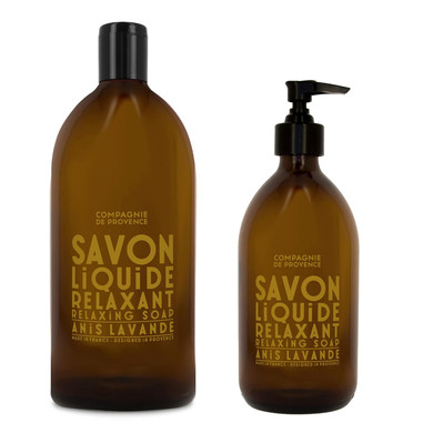 Compagnie De Provence Savon De Marseille Apothicare Liquid Soap, Anise Lavender, 16.9 Fl Oz Glass Pump Bottle And 33.8 Fl Oz Plastic Bottle Refillgift Set