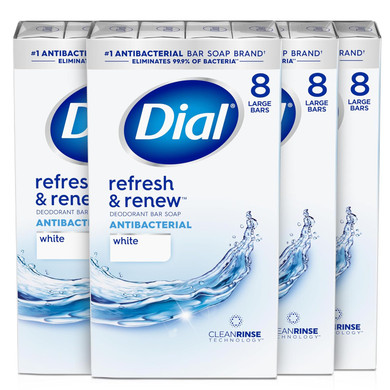Dial Antibacterial Bar Soap, Refresh & Renew, Mountain Fresh, 4 Oz, 32 Bars