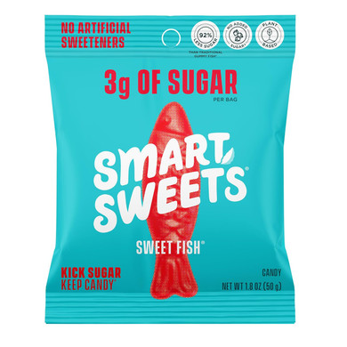 SmartSweets Sweet Fish, 1.8oz (Pack of 12), Candy with Low Sugar (3g), Low Calorie (100), No Artificial Sweeteners, Vegan, Plant-Based, Gluten-Free, Healthy Snack for Kids & Adults1.8 Ounce (Pack of 12)