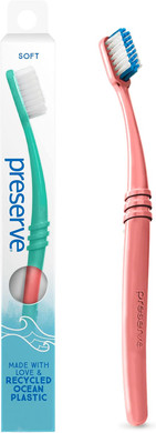 Preserve Ocean Plastic Initiative (POPi) Adult Toothbrush, Made in USA from Recycled Ocean Plastic, Coral, Soft, 1 CountCoral Pink