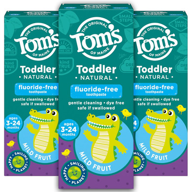 Tom's of Maine Fluoride-Free Toddler Training Toothpaste, Mild Fruit, 1.75 oz. 3-Pack (Packaging May Vary)