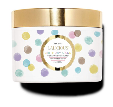 Lalicious Birthday Cake Shimmering Body Butter - Hydrating Body & Skin Moisturizing Cream With Whipped Shea Butter, Vitamin E, Cucumber Extract & Apricot Oil - No Parabens (8Oz)
