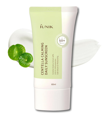 IUNIK Centella Calming Vegan Moisture SPF 50+ PA++++ Non-Sticky No White Cast Light-Weight Daily Sunscreen Reef-Safe UVA UVB Matte-Finish No-Scent 2 Oz Beta-Glucan Dry Oily Sensitive Korean Skincare