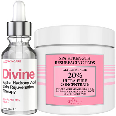 Save 30% On Glycolic Acid Peel 40% & Glycolic Resurfacing Pads Set - This Ultra Potent Duo Will Purify Your Skin & Eliminate Wrinkles, Acne Scarring For A Clear & Glowing Complexion