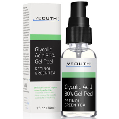 YEOUTH Glycolic Acid Peel for Face Professional 30% Gel with Retinol & Green Tea, Chemical Peel for Face at Home for Wrinkles, Dark Spots & Acne, Skin Care Chemical Exfoliant, Glycolic Acid SerumGlycolic 30% Peel 1oz