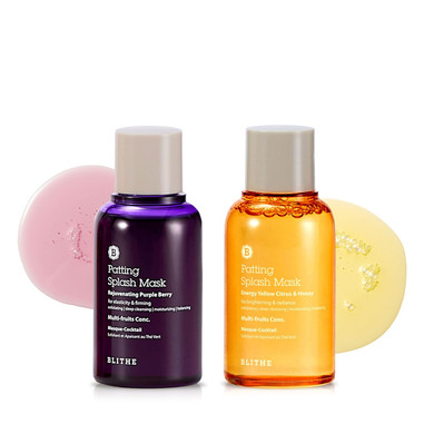 BLITHE Patting Splash Mask Yellow & Purple Travel Size - Exfoliating AHA Face Wash Peels with Yellow Citrus for Brightening Dark Spots & Purple Berries for Firming Wrinkle Skin