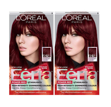 L'Oreal Paris Feria Multi-Faceted Shimmering Permanent Hair Color, R48 Intense Deep Auburn, Pack of 2, Hair DyeR48 Red Velvet (Intense Deep Auburn)2 Count (Pack of 1)