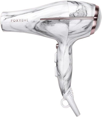 Foxybae Professional Hair Dryer | Powerful Ceramic Tourmaline Blow Dryer | Salon-Grade Hairdryer Motor | Hair Styling Tools For Straight & Curly Hair, 2 Heat Settings | White Marble Rose Gold