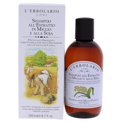 L'Erbolario Shampoo With Millet Extract And Soya - Protects And Restores Hair'S Protein Structure - Leaves Hair Shiny, Soft And Full Of Life - Helps Prevent Hair Loss - For Frequent Use - 6.7 Oz