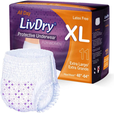 Livdry Xl Adult Diapers For Women, Overnight Absorbency Incontinence Underwear, Extra Large (11 Count)