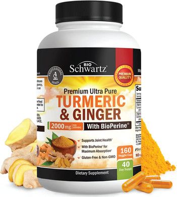 Turmeric Curcumin With Bioperine And Ginger 2000Mg, Organic Turmeric Supplement 95% Standardized Curcuminoids, Black Pepper For Max Absorption Joint Support - Vegan Herbal Non-Gmo, 160 Capsules