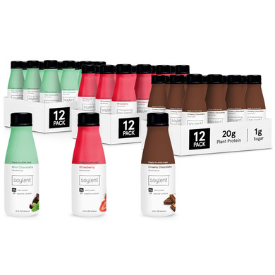 Soylent Meal Replacement Shake Bundle - Creamy Chocolate, Mint Chocolate and Strawberry - 3 12-packs of 14 oz bottles - 36 total