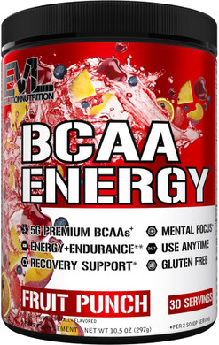 Evl Bcaas Amino Acids Powder - Bcaa Energy Pre Workout Powder For Muscle Recovery Lean Growth And Endurance - Rehydrating Bcaa Powder Post Workout Recovery Drink With Natural Caffeine - Fruit Punch