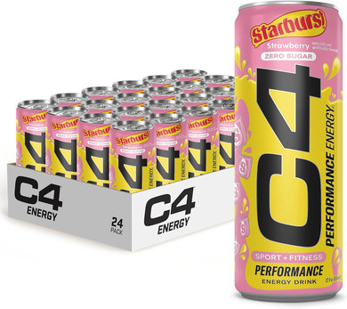 Cellucor C4 Energy Drink, Starburst Strawberry, Carbonated Sugar Free Pre Workout Performance Drink With No Artificial Colors Or Dyes, 12Oz, Pack Of 24