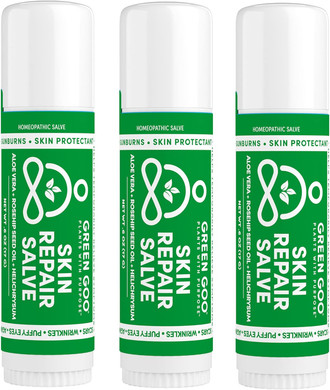 Green Goo Skin Repair Healing Salve, Natural Body & Face Moisturizer With Aloe Vera, Great For Scarring & Wrinkles, 0.6 Oz (3 Sticks)