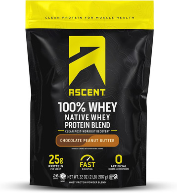 Ascent 100% Whey Protein Powder - Post Workout Whey Protein Isolate, Zero Artificial Flavors & Sweeteners, Gluten Free, 5.5G Bcaa, 2.6G Leucine, Essential Amino Acids, Chocolate 2 Lb