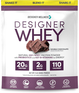 Designer Wellness, Designer Whey, Natural Whey Protein Powder With Probiotics, Fiber, And Key B-Vitamins For Energy, Gluten-Free, Summer Strawberry, 2 Lb